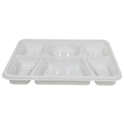 Arrow ** Thali Container 6 Compartment (White), Heavy Duty, 40pcs