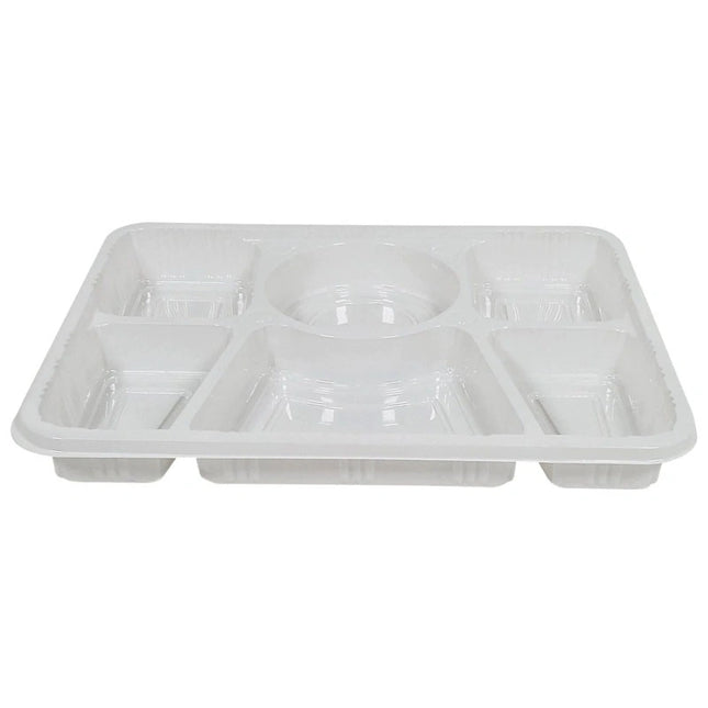 Arrow ** Thali Container 6 Compartment (White), Heavy Duty, 40pcs