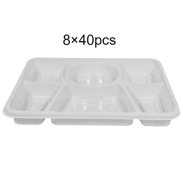 Arrow ** Thali Container 6 Compartment (White), Heavy Duty, 8x40pcs