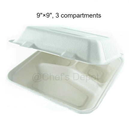 Chartland ** 9_9 3Comp Bagasse(Brown) Container 50pcs