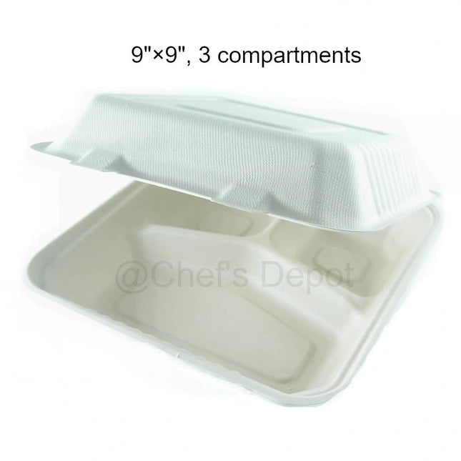 Chartland ** 9_9 3Comp Bagasse(Brown) Container 50pcs