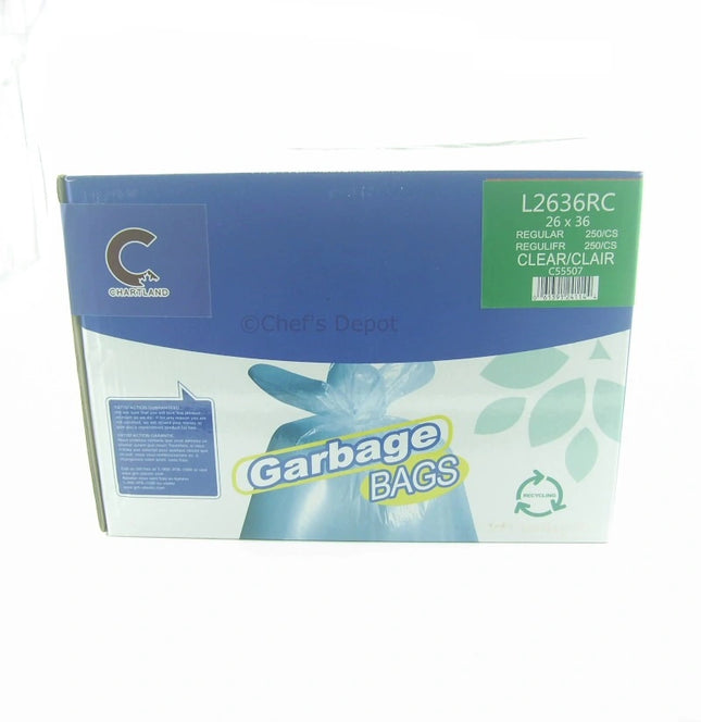 Chartland ** Garbage Bags, 26_ x 36_, Regular, Clear, 250pcs