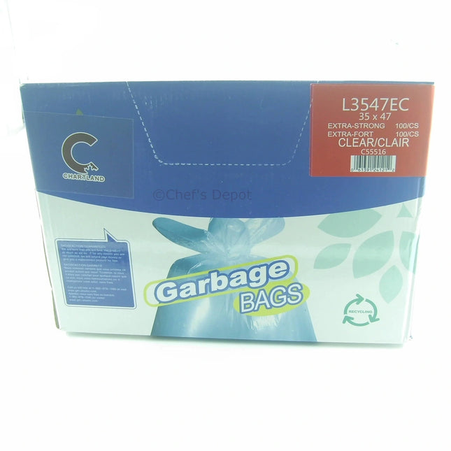 Chartland ** Garbage Bags, 35_ x 47_, Extra Strong, Clear, 100pcs