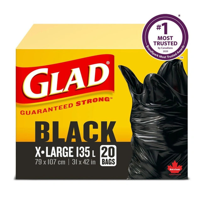 Glad ** Black X-Large Garbage Bags, 135L, 20 pcs