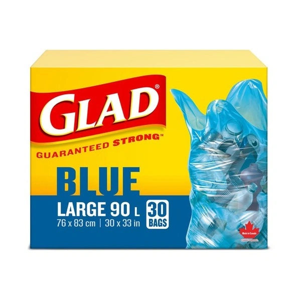 Glad ** Blue Large 90L Bags, 76cm x 83cm,  30ct