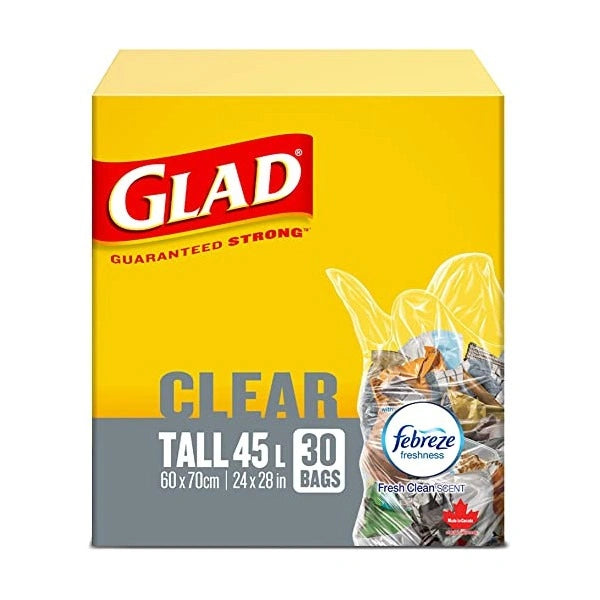 Glad ** Clear Garbage Bags, Tall 45L, 30pcs