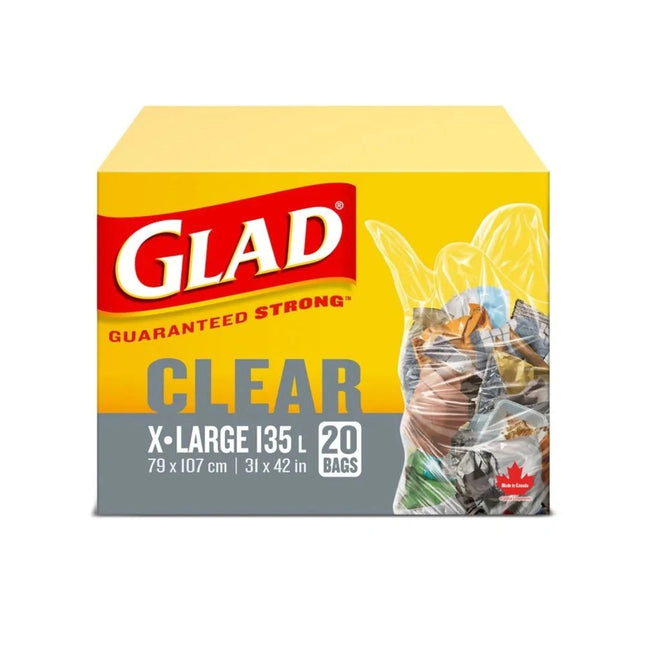 Glad ** Clear X-Large Garbage Bags, 135L, 20 pcs